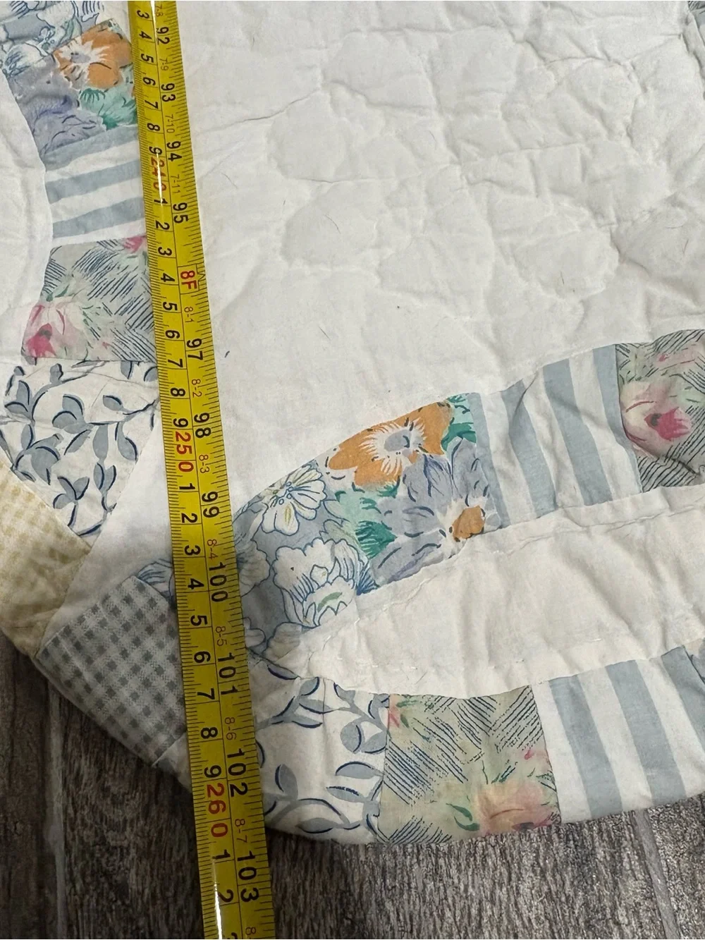 Vtg JCPenney Double Wedding Ring Cotton Quilt Floral Scalloped 92x103 King Queen